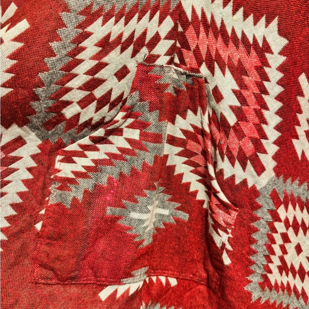 Red Geometric Aztec Pattern Poncho - Picture 2 of 4